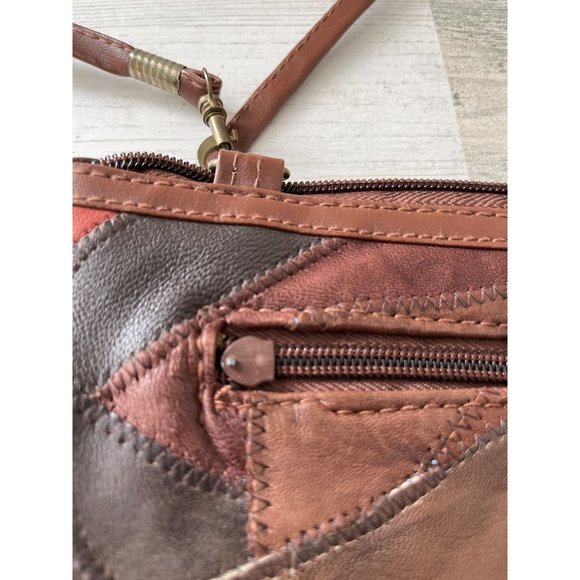 Multi colored brown leather zippered bag with detachable strap - Picture 4 of 7